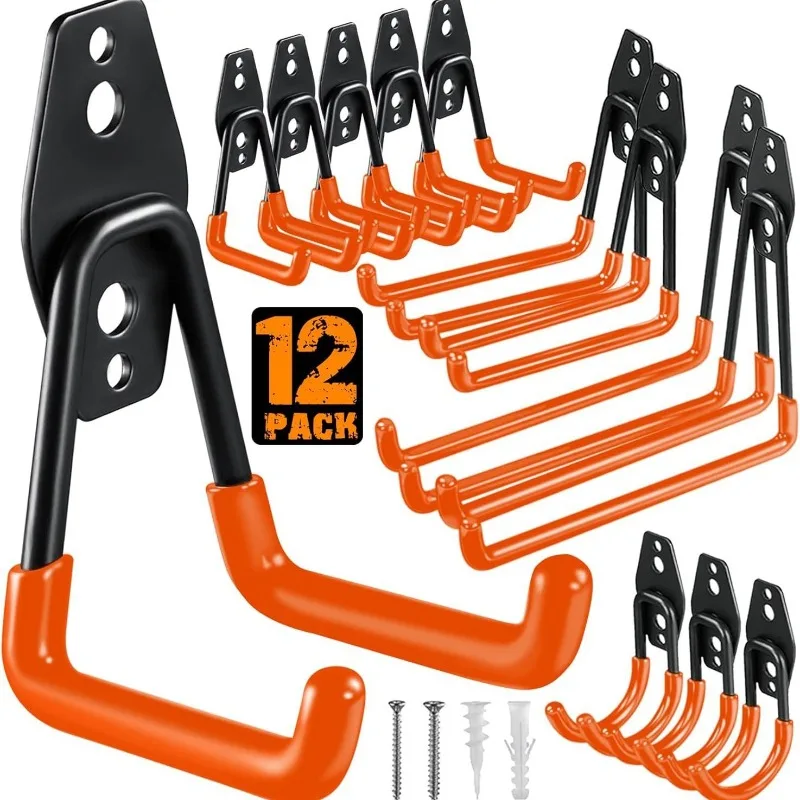 Heavy Equipment Management - 12-Piece Set Garage Storage Utility Hooks